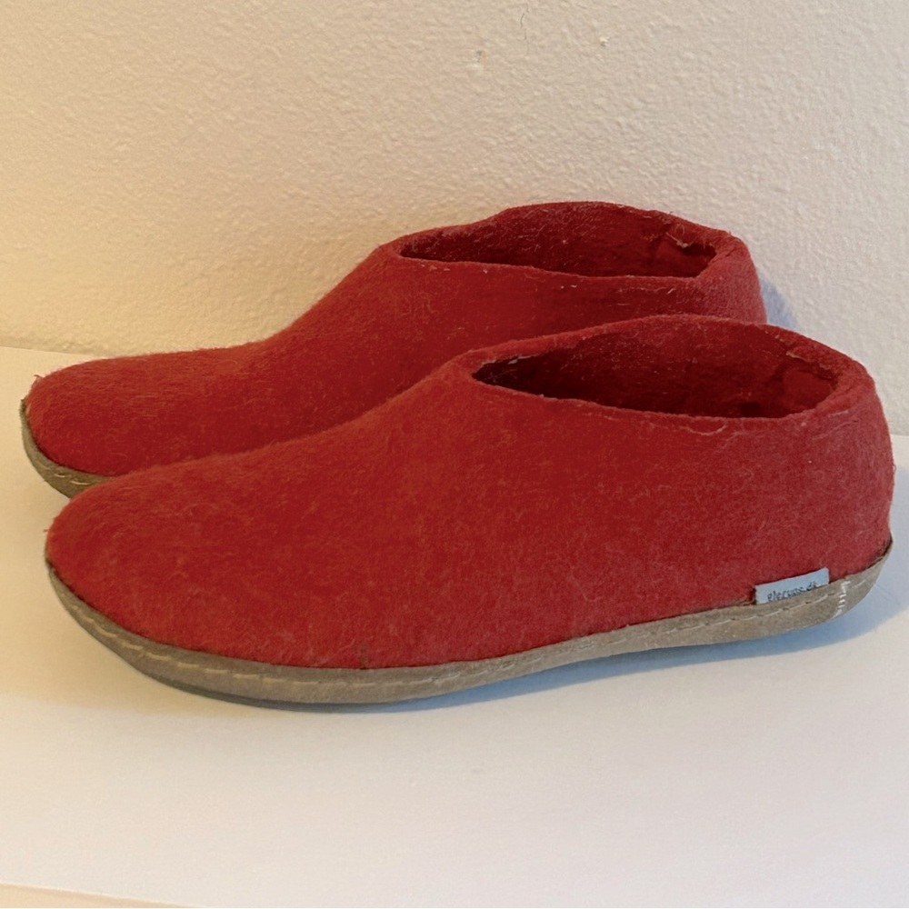 Glerups red natural wool with leather sole calfskin slippers size 5.5 EU 36 cozy